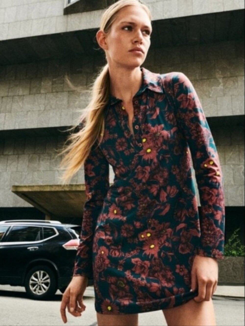 NWT Zara Floral Collared Long Sleeve Dress